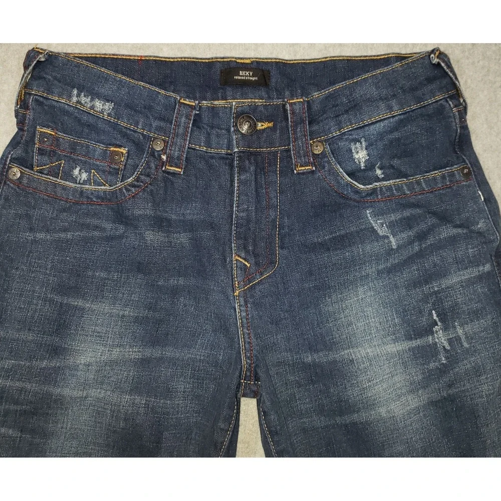 True Religion Ricky Relaxed‎ Straight Jeans Mens Dark Wash Sz 31 Waist is 33